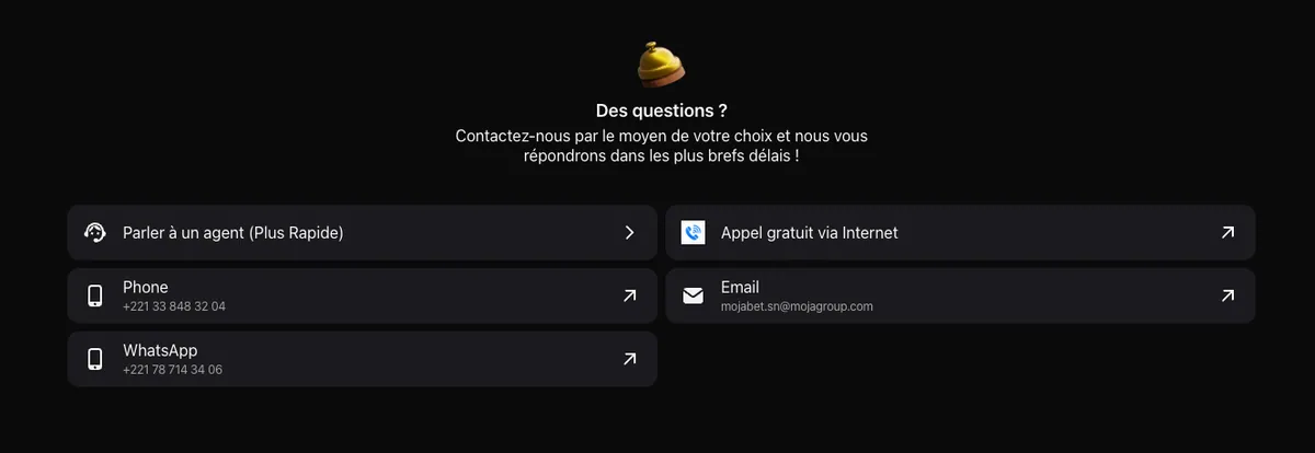 Section assistance client de Mojabet